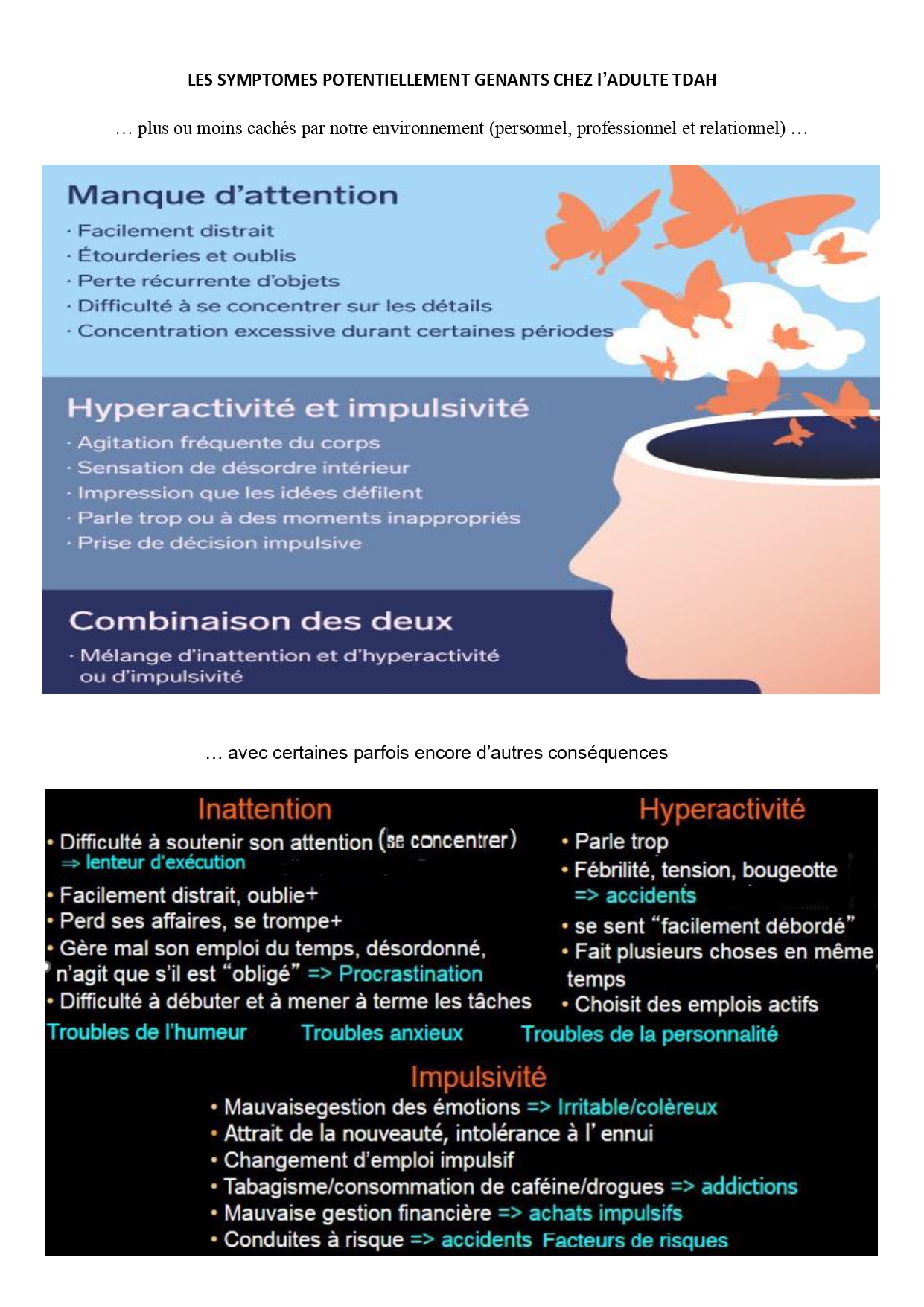 symptomes TDAH adulte classiques negatifs et ceux potentiellements dangereux